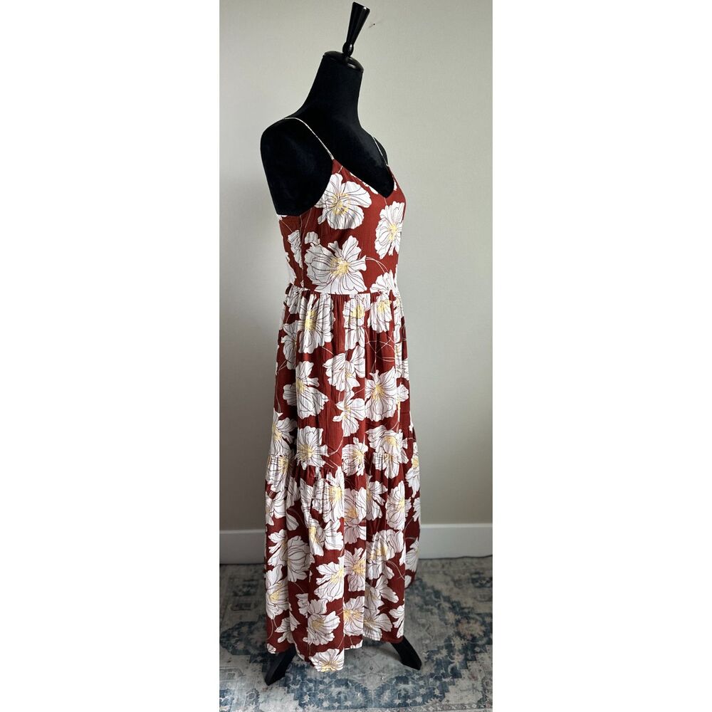 GAP | Strappy Cami Maxi Floral Print Tiered Maxi Dress in Rust Brown Size 2 - Picture 3 of 9